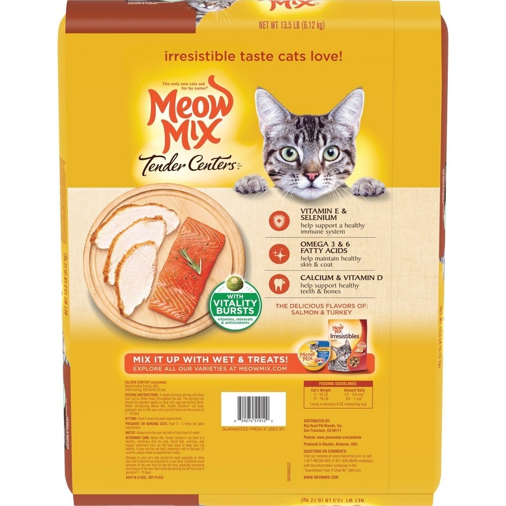 slide 4 of 10, Meow Mix Tender Centers Salmon & Turkey Flavors, 13.5 lb