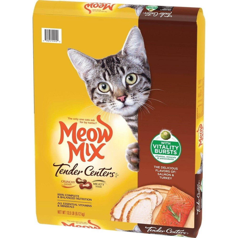 slide 5 of 10, Meow Mix Tender Centers Salmon & Turkey Flavors, 13.5 lb