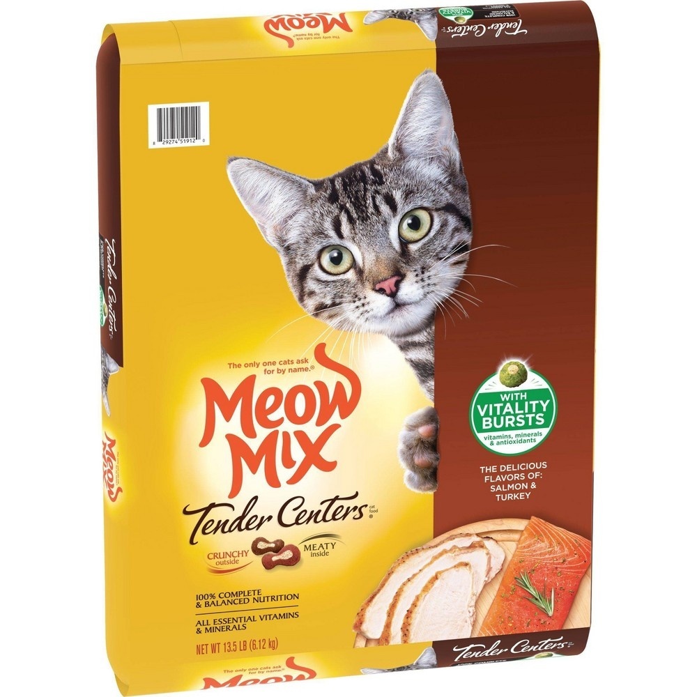 slide 8 of 10, Meow Mix Tender Centers Salmon & Turkey Flavors, 13.5 lb