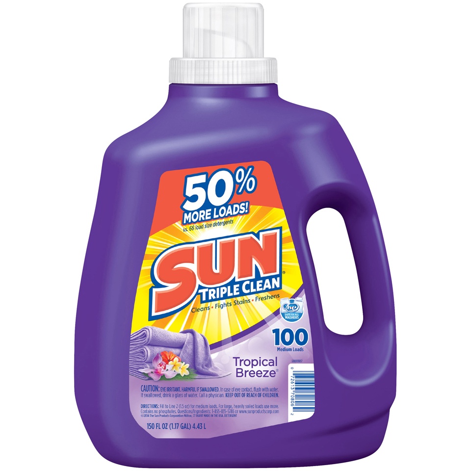 slide 1 of 1, Sun Tropical Breeze Triple Clean Detergent, 150 Oz., 1 ct