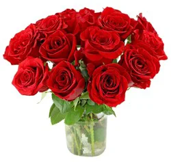 Coming Up Roses Fresh Flower Arrangement In Glass Vase 16 stems