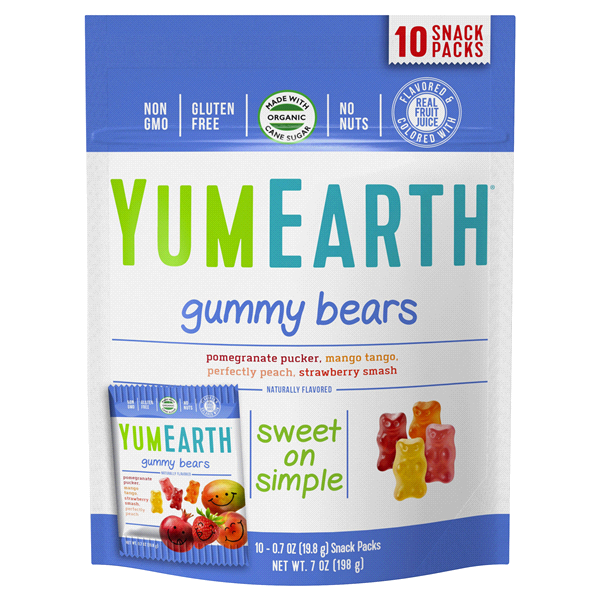 slide 1 of 1, Yummy Earth Gummy Bears, Organic, Snack Packs, 9 oz