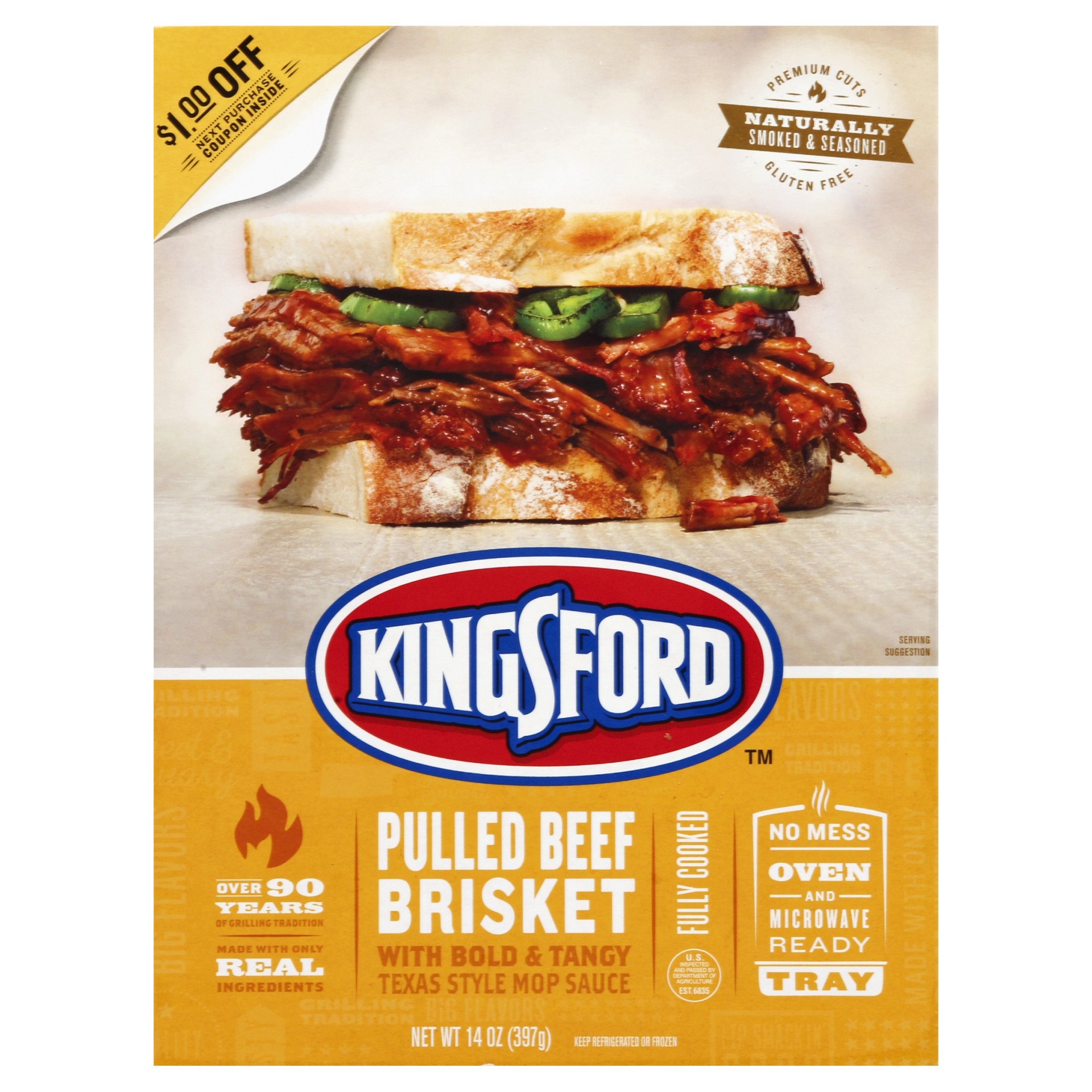 slide 1 of 6, Kingsford Pulled Beef 14 oz, 14 oz