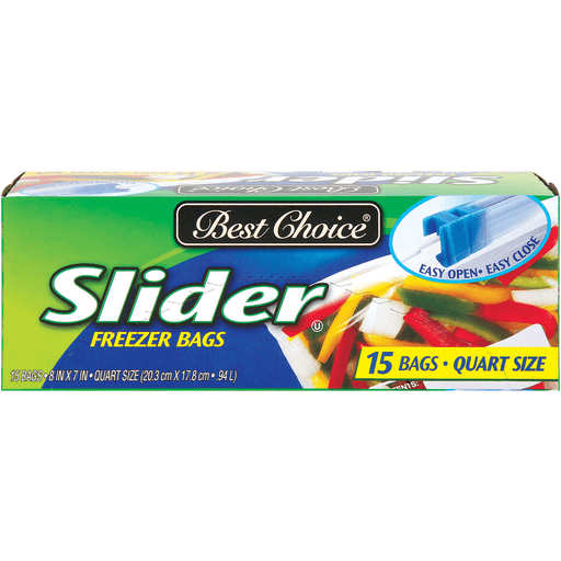 slide 1 of 1, Best Choice Slider Freezer Bags Quart Size, 15 ct