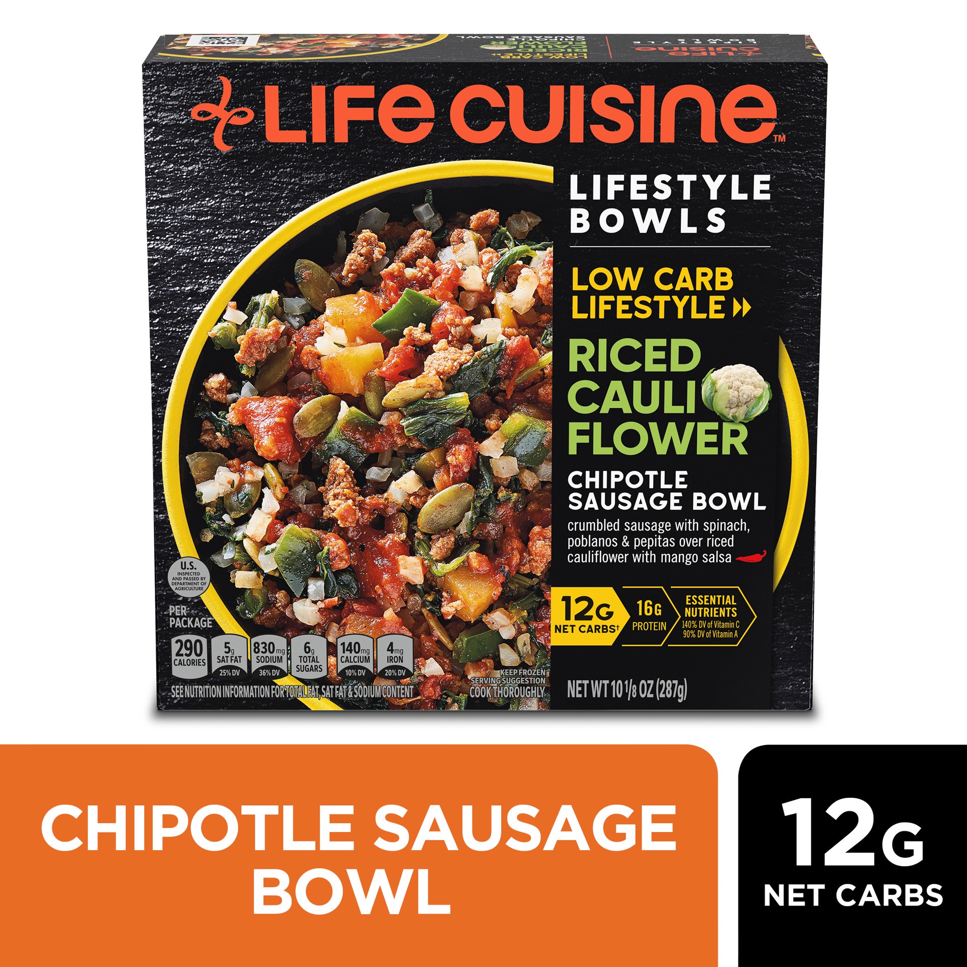 slide 1 of 2, Lean Cuisine Life Cuisine Riced Cauliflower Chipotle Sausage Bowl Frozen Meal, 10.12 oz