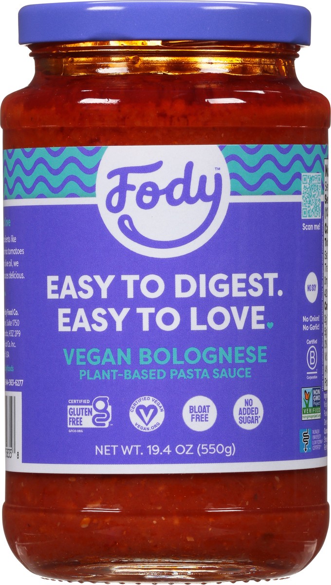 slide 12 of 12, Fody Plant-Based Bolognese Sensitive Pasta Sauce 19.4 oz, 19.4 oz