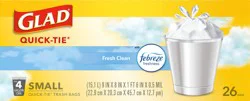 Glad 4 Gallon Small Quick-Tie Fresh Clean Trash Bags 26 ea