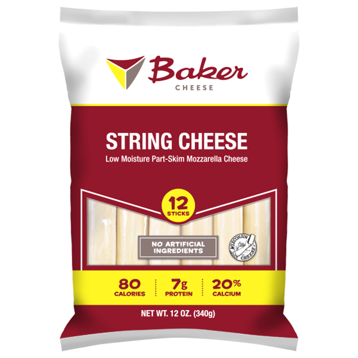 slide 1 of 1, Baker Cheese Mozzarella String Cheese, 12 ct; 1 oz