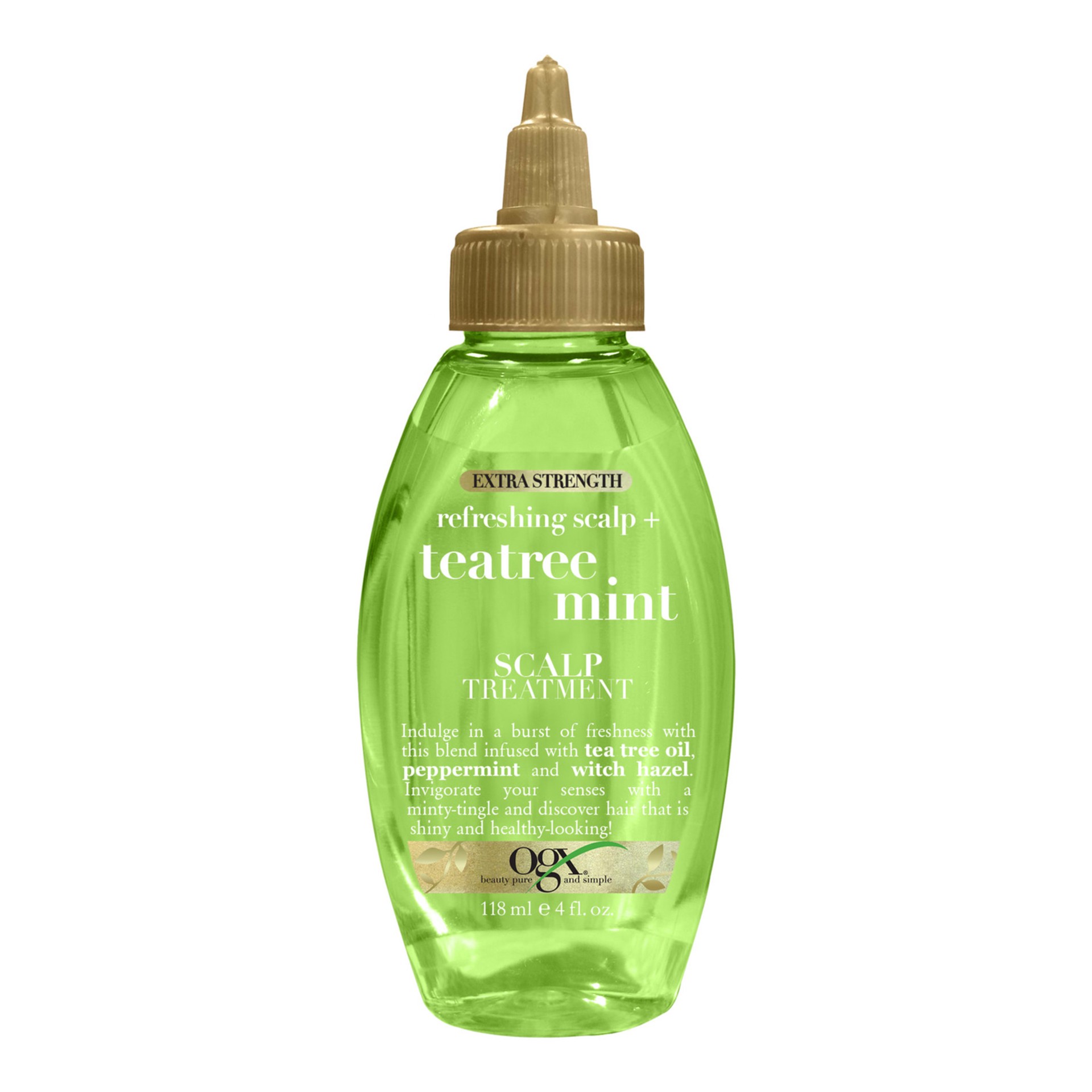 slide 3 of 7, OGX Extra Strength Refreshing + Invigorating Teatree Mint Dry Scalp Treatment with Witch Hazel Astringent to Help Remove Scalp Buildup, Paraben-Free, Sulfate Surfactant-Free, 4 Fl Oz, 118 ml