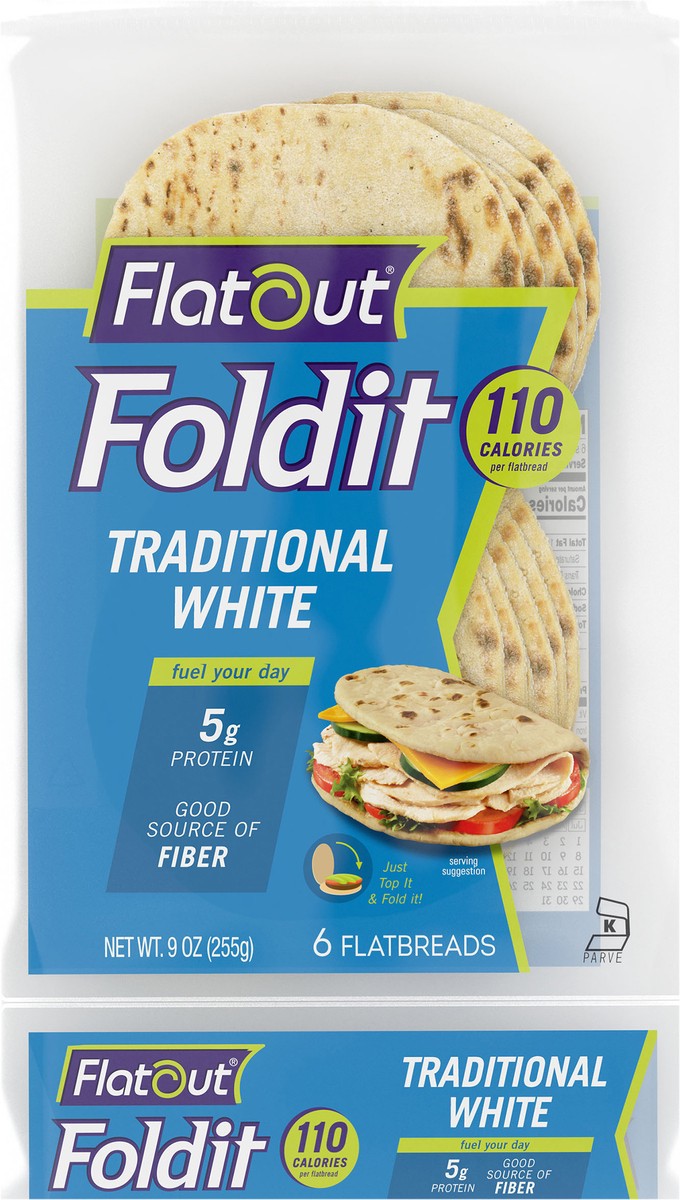 slide 2 of 14, Flatout Foldit Traditional White Flatbread 6 ct Bag, 6 ct