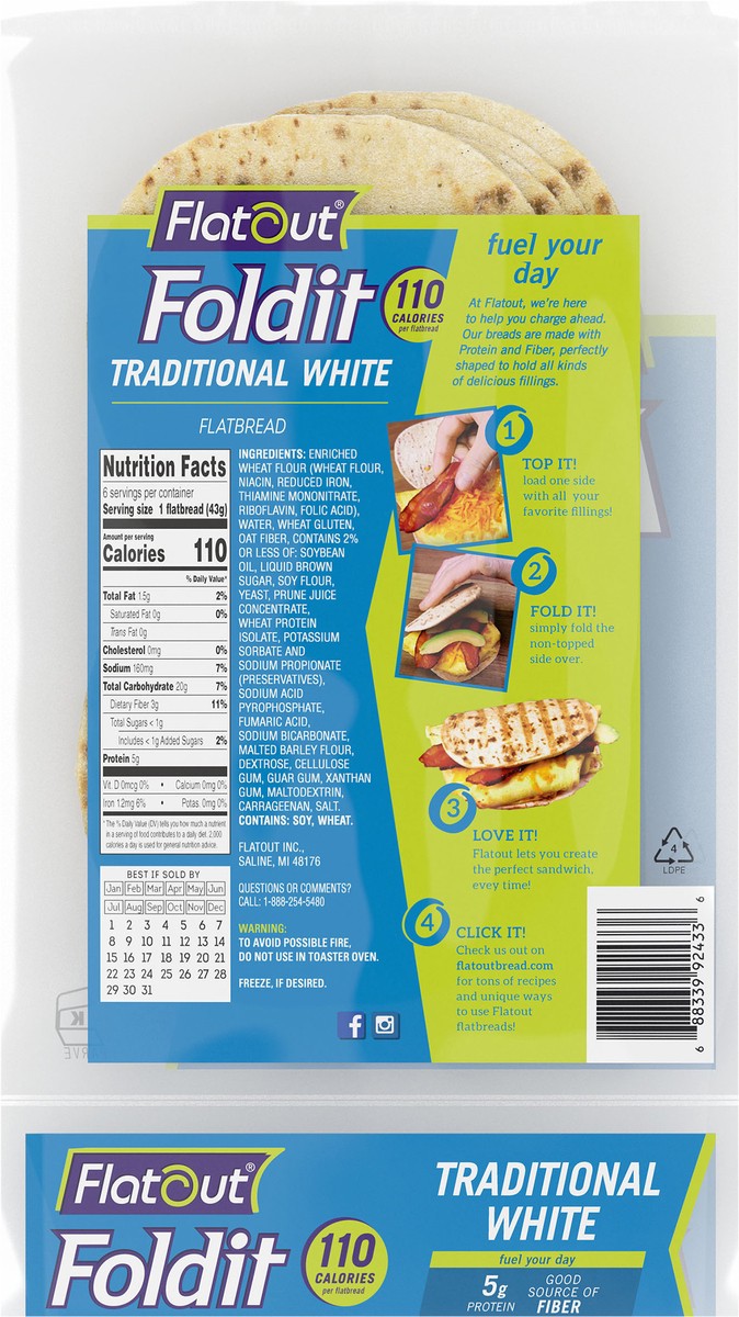 slide 13 of 14, Flatout Foldit Traditional White Flatbread 6 ct Bag, 6 ct