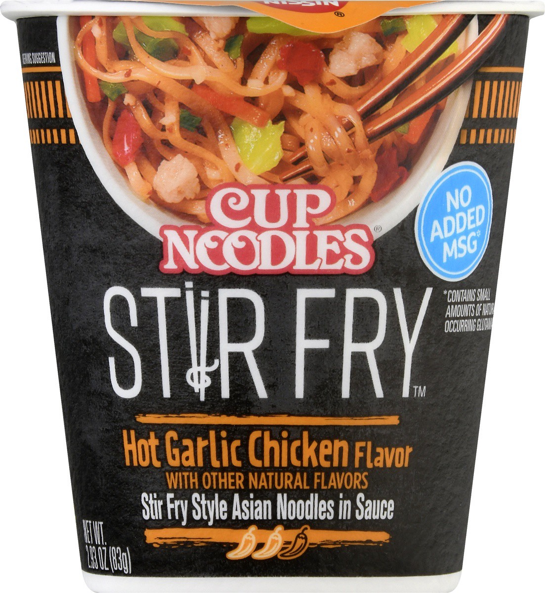 slide 2 of 9, Nissin Cup Noodles Stir Fry Hot Garlic Chicken Flavor Asian Noodles in Sauce 2.93 oz, 2.93 oz