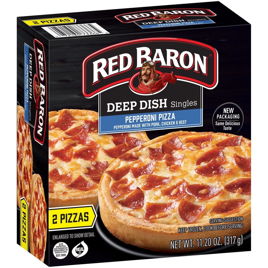 slide 2 of 9, Red Baron Deep Dish Pepperoni Frozen Pizza Singles, 11.2 oz