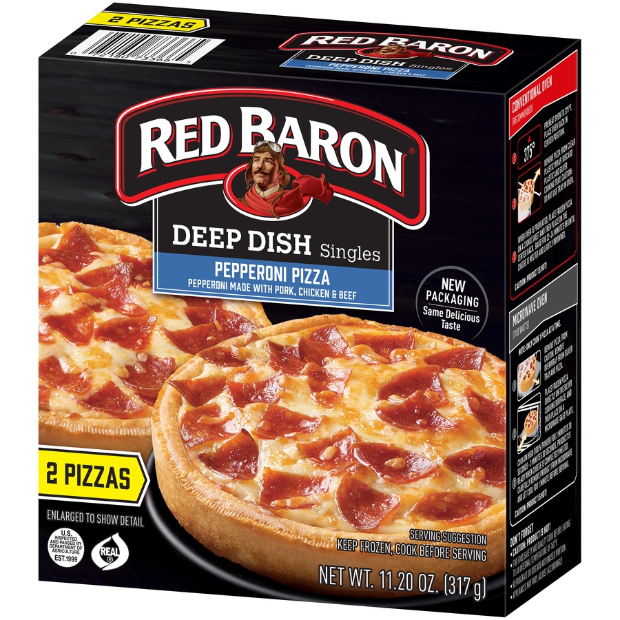slide 3 of 9, Red Baron Deep Dish Pepperoni Frozen Pizza Singles, 11.2 oz