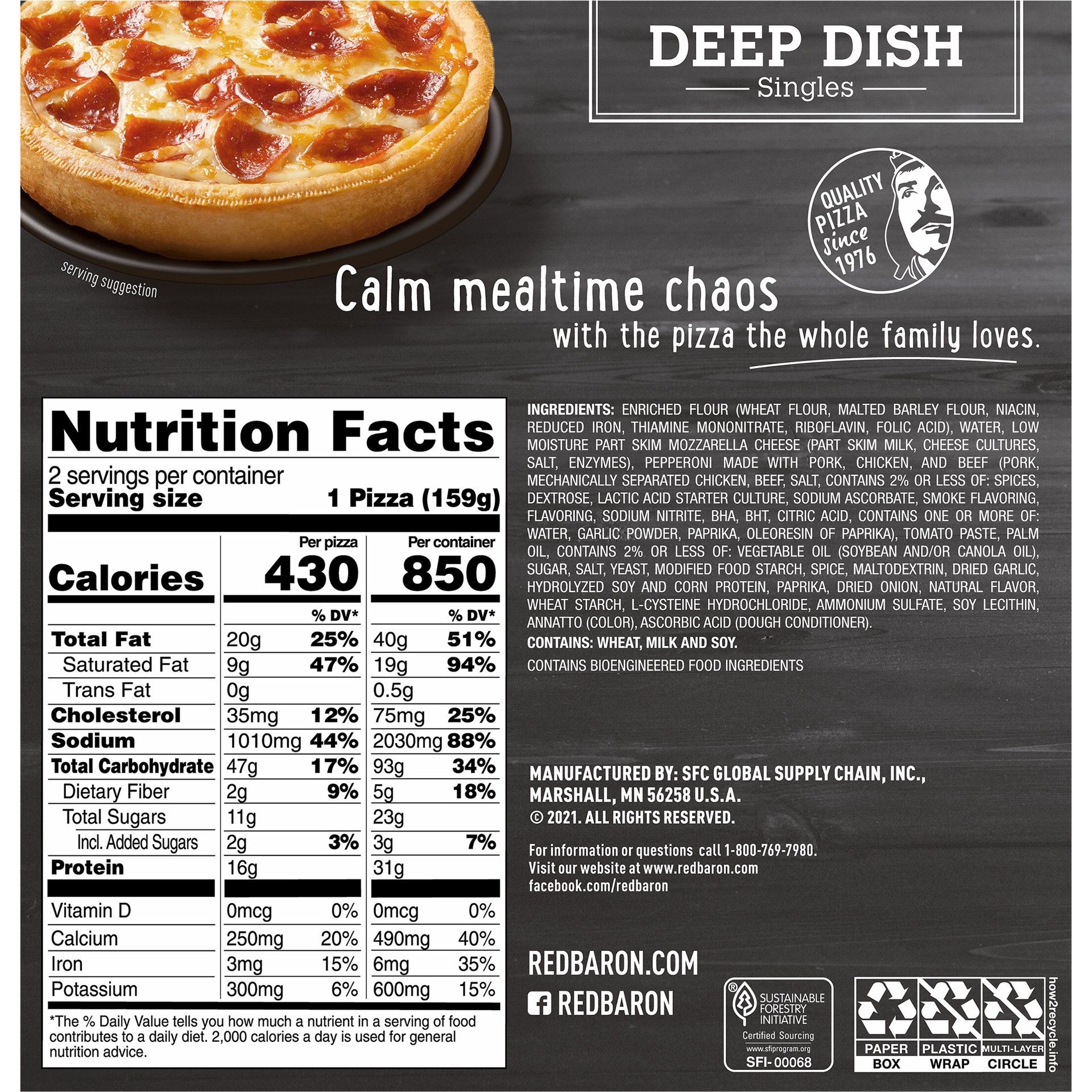 slide 3 of 5, Red Baron Deep Dish Singles Pepperoni Frozen Pizza - 11.2oz, 11.2 oz
