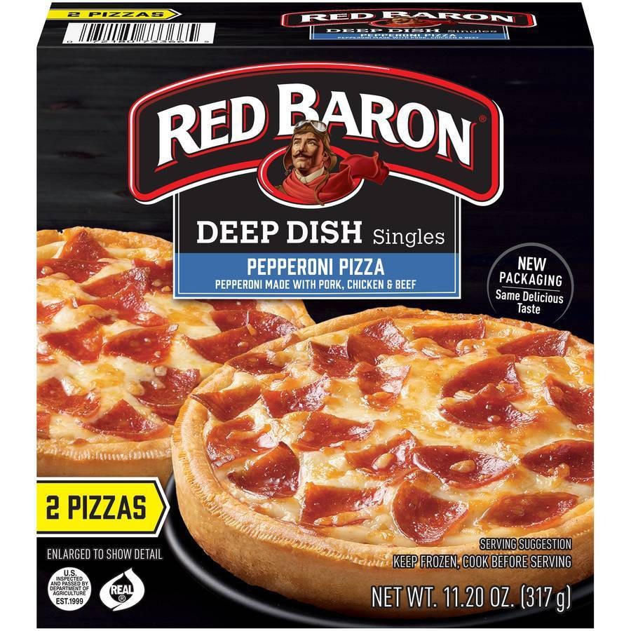 slide 1 of 9, Red Baron Deep Dish Pepperoni Frozen Pizza Singles, 11.2 oz