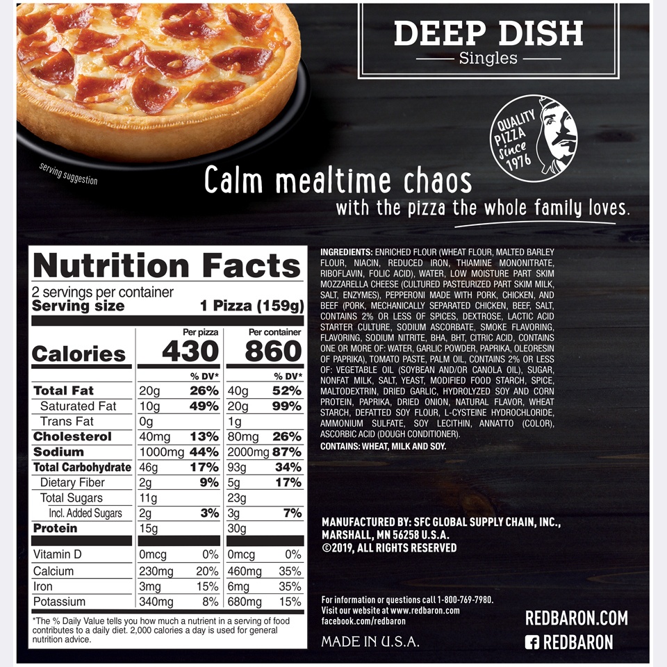 slide 6 of 9, Red Baron Deep Dish Pepperoni Frozen Pizza Singles, 11.2 oz