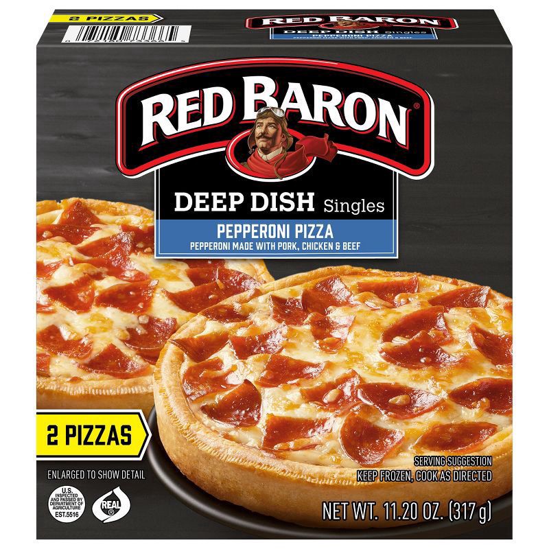 slide 1 of 5, Red Baron Deep Dish Singles Pepperoni Frozen Pizza - 11.2oz, 11.2 oz