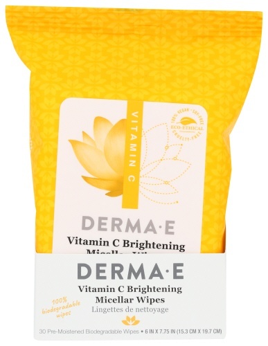 slide 1 of 1, Derma E Vitamin C Brightening Glow Micellar Wipes, 30 ct