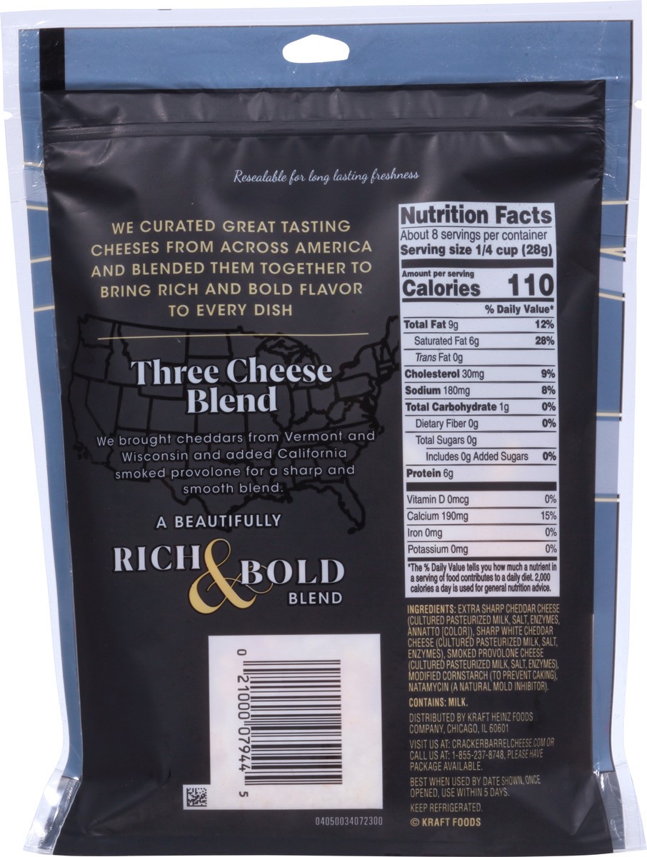 slide 5 of 11, Cracker Barrel Three Cheese Blend Bold Cut Shredded Cheese, 8 oz