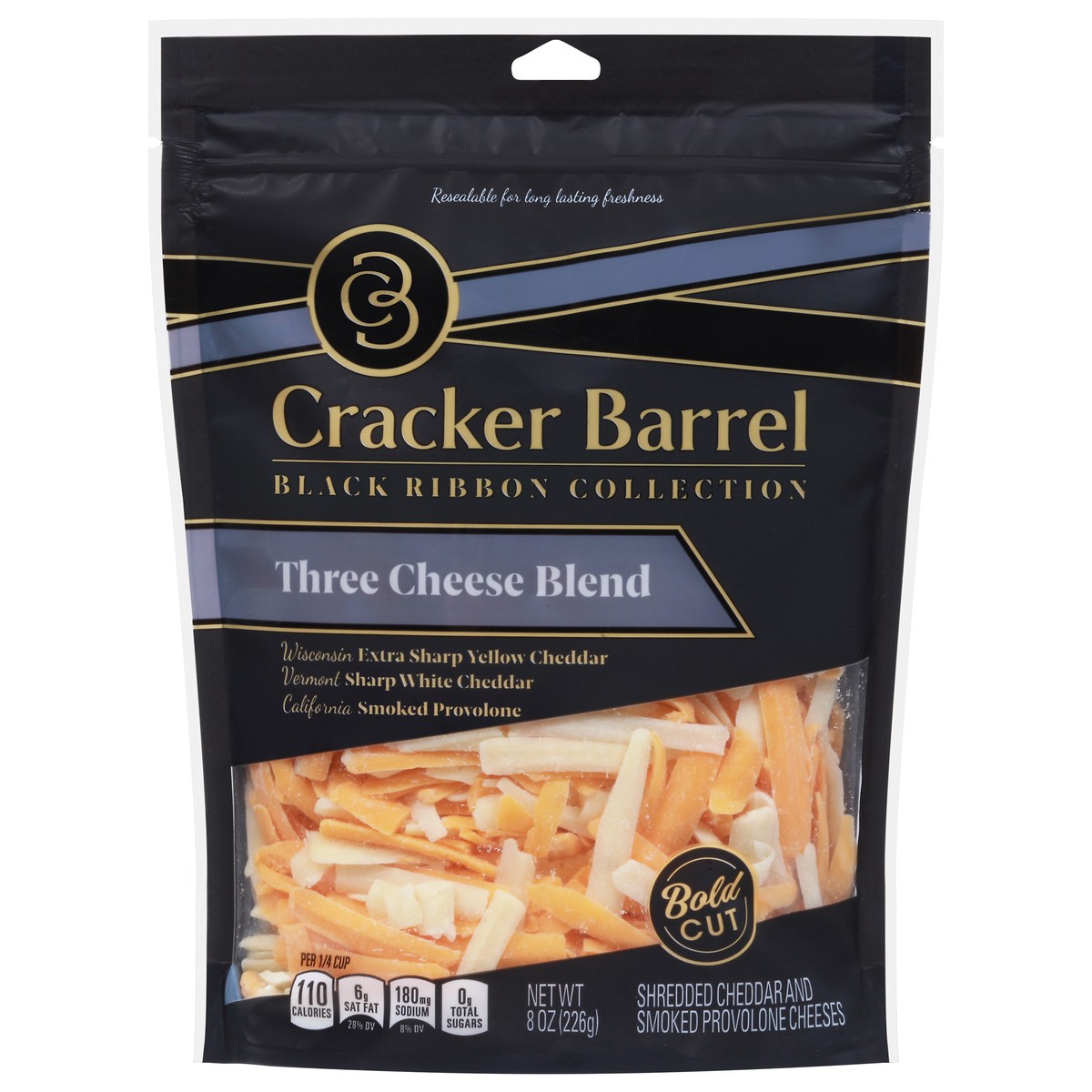 slide 4 of 11, Cracker Barrel Three Cheese Blend Bold Cut Shredded Cheese, 8 oz