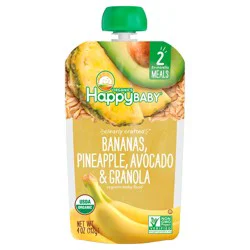 Happy Baby Organics Clearly Crafted Stage 2 Meals Bananas, Pineapple, Avocado & Granola Pouch 4oz UNIT