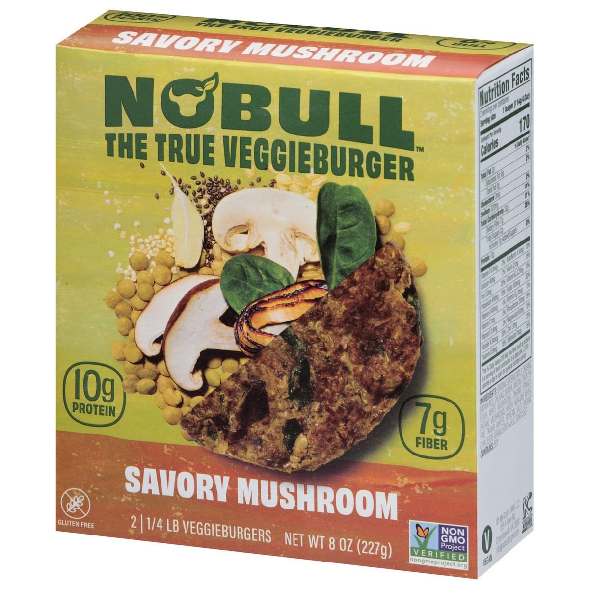 slide 4 of 14, NoBull Savory Mushroom Veggieburgers 2 - 0.25 lb Each, 2 ct