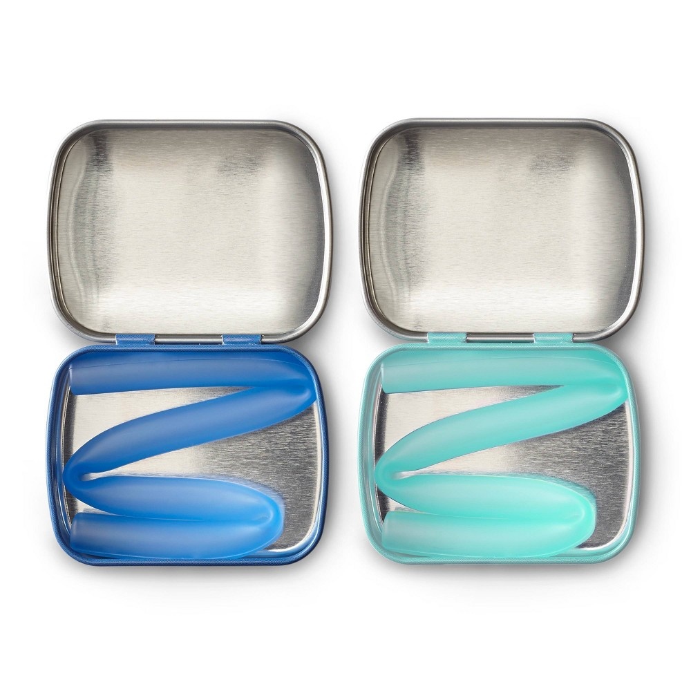 slide 7 of 7, GoSili Reusable Standard Straw Tins Cobalt/Mint, 2 ct