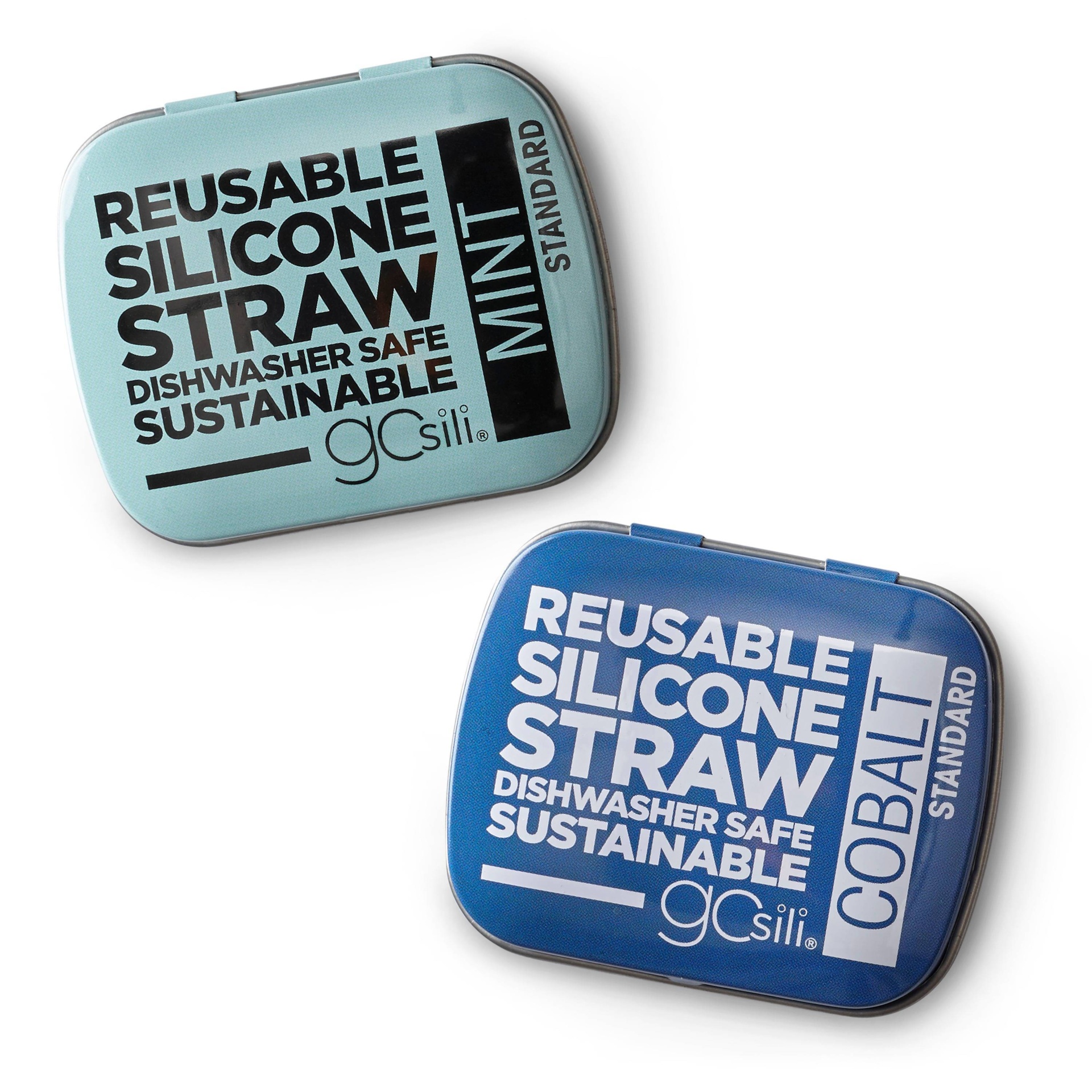 slide 1 of 7, GoSili Reusable Standard Straw Tins Cobalt/Mint, 2 ct