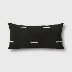 Woven Stripe Outdoor Lumbar Decorative Pillow Black - Project 62