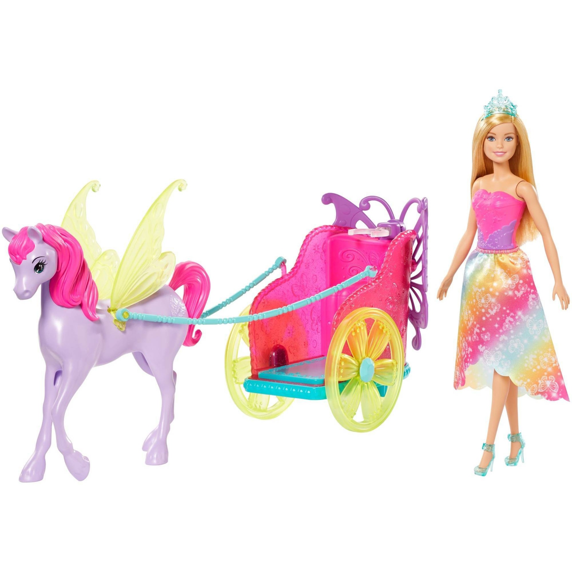 slide 1 of 6, Barbie Dreamtopia Fantasy Horse & Chariot with Princess Doll, 1 ct