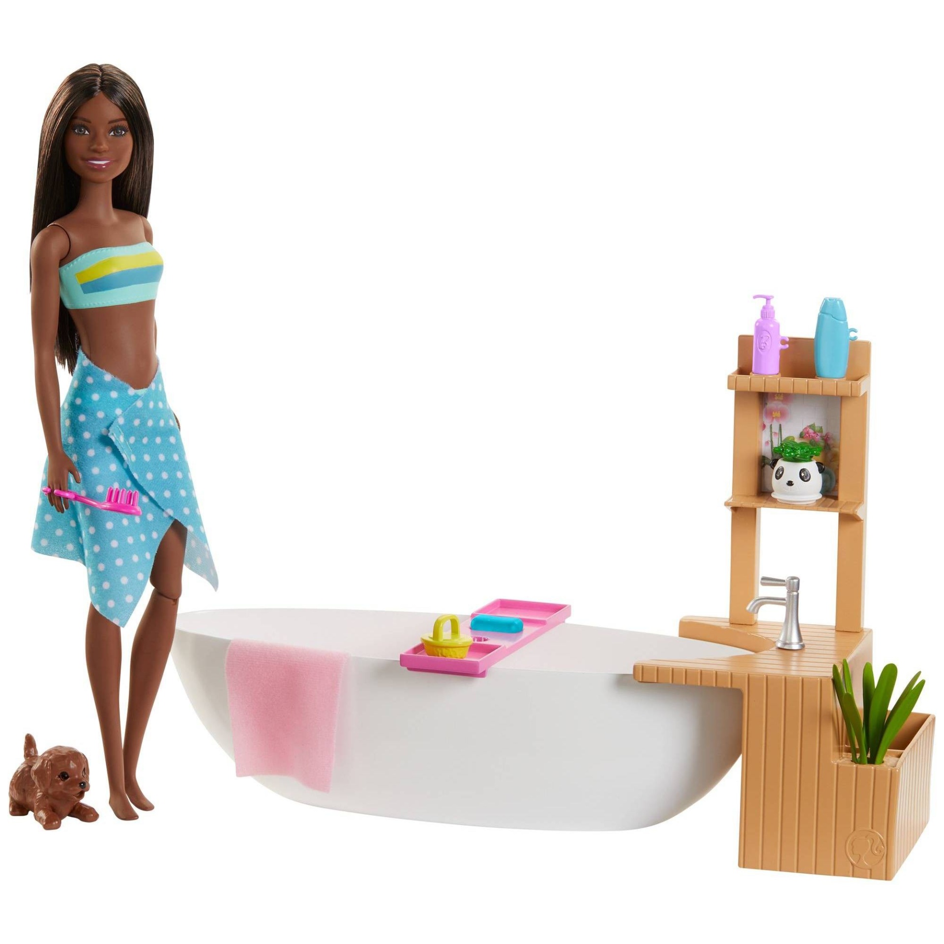 slide 1 of 6, Barbie Fizzy Bath Brunette Doll and Playset, 1 ct