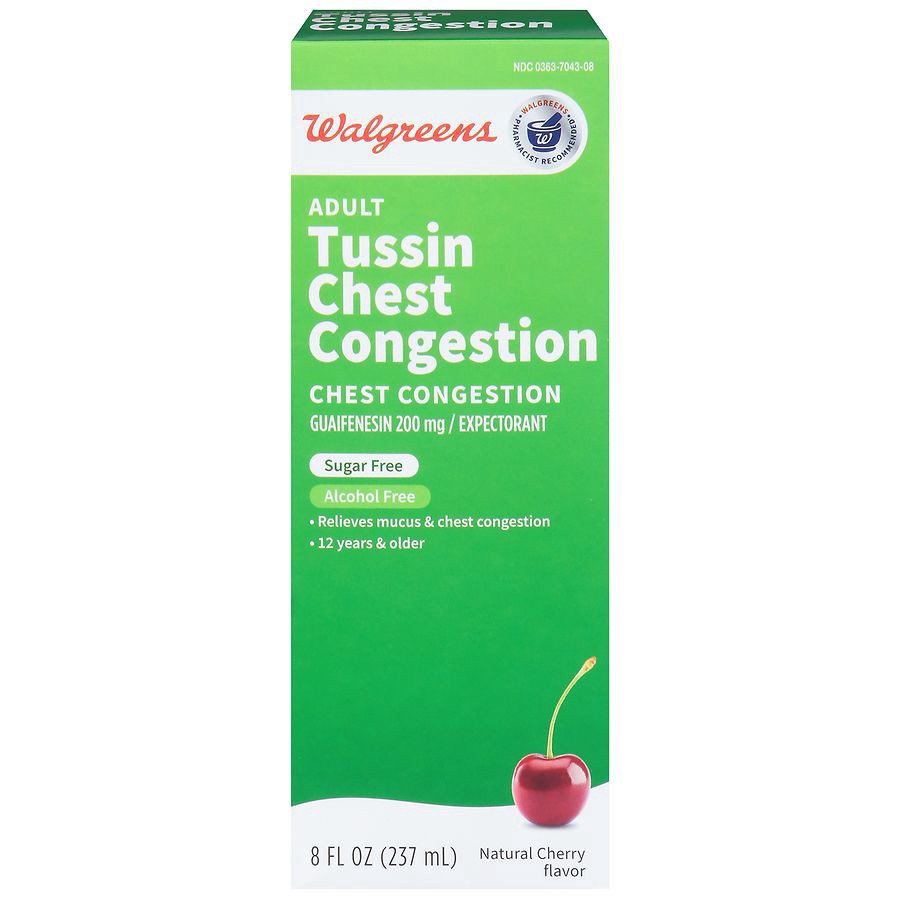 slide 1 of 5, Walgreens Adult Tussin Chest Congestion Liquid Natural Cherry, 8 fl oz