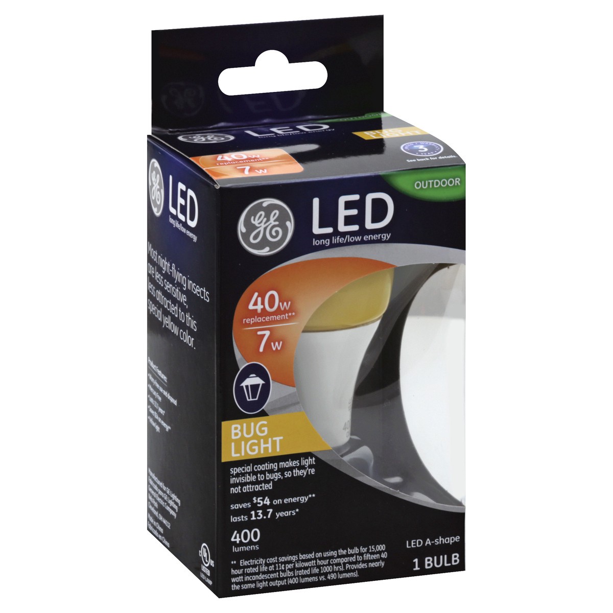 slide 2 of 9, GE LED 7 Watt A19 Bug Light Bulb, 40 Watt Equivalent, 1 ct