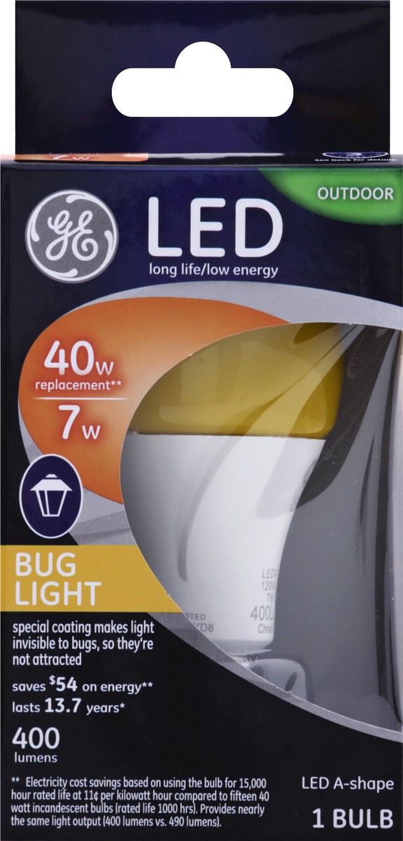 slide 6 of 9, GE LED 7 Watt A19 Bug Light Bulb, 40 Watt Equivalent, 1 ct