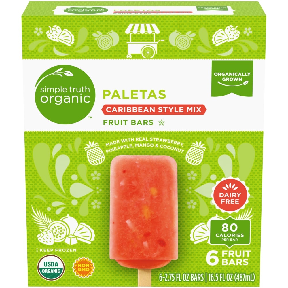 slide 1 of 1, Simple Truth Organic Paletas Caribbean Style Mix Frozen Fruit Bars, 6 ct