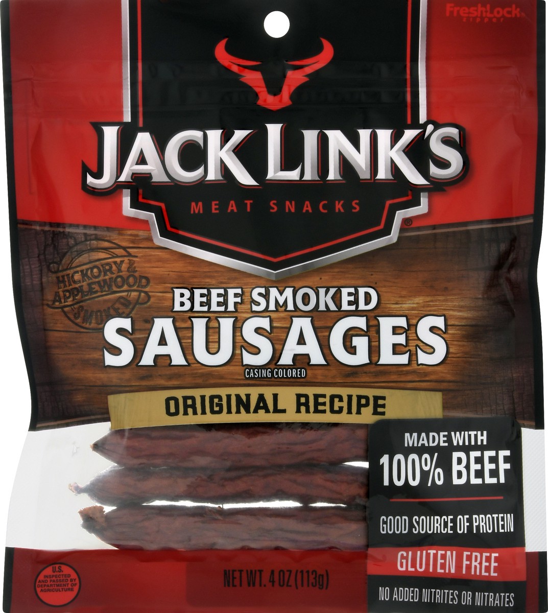 slide 1 of 9, Jack Link's Original Recipe Smoked Beef Sausages 4 oz, 4 oz