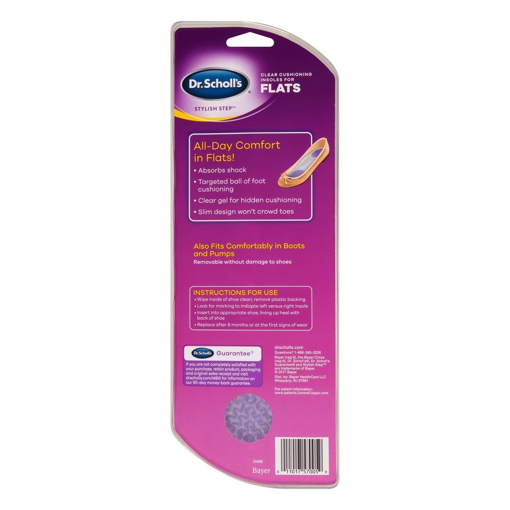 slide 2 of 2, Dr. Scholl's Womens Stylish Step Clear Cushioning Insoles For Flats Size 610, Size 6-10