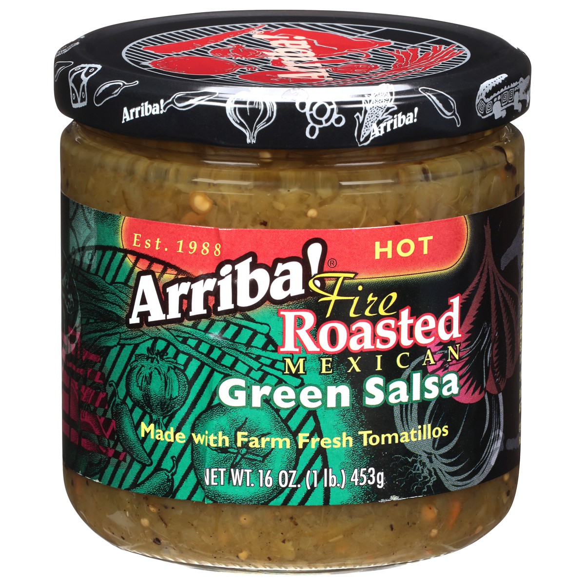 slide 1 of 9, Arriba! Hot Green Salsa, 16 oz