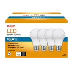Meijer Mjr Led 5.5w A19 5500 Hr Soft Wh 40w 4pk