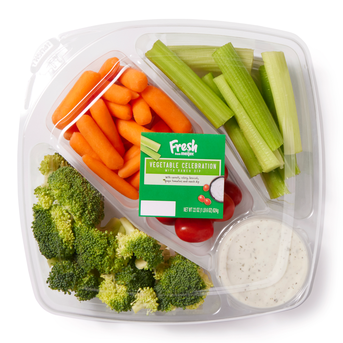 slide 1 of 9, Fresh from Meijer Vegetable Celebration Tray with Ranch Dip, 22 oz, 22 oz