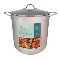 Grand Gourmet Stainless Steel Stock Pot With Glass Lid, 8 Quart