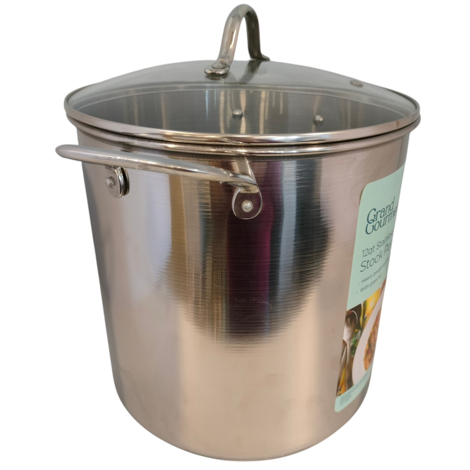 slide 4 of 5, Grand Gourmet Stainless Steel Stock Pot with Glass Lid, 12 qt