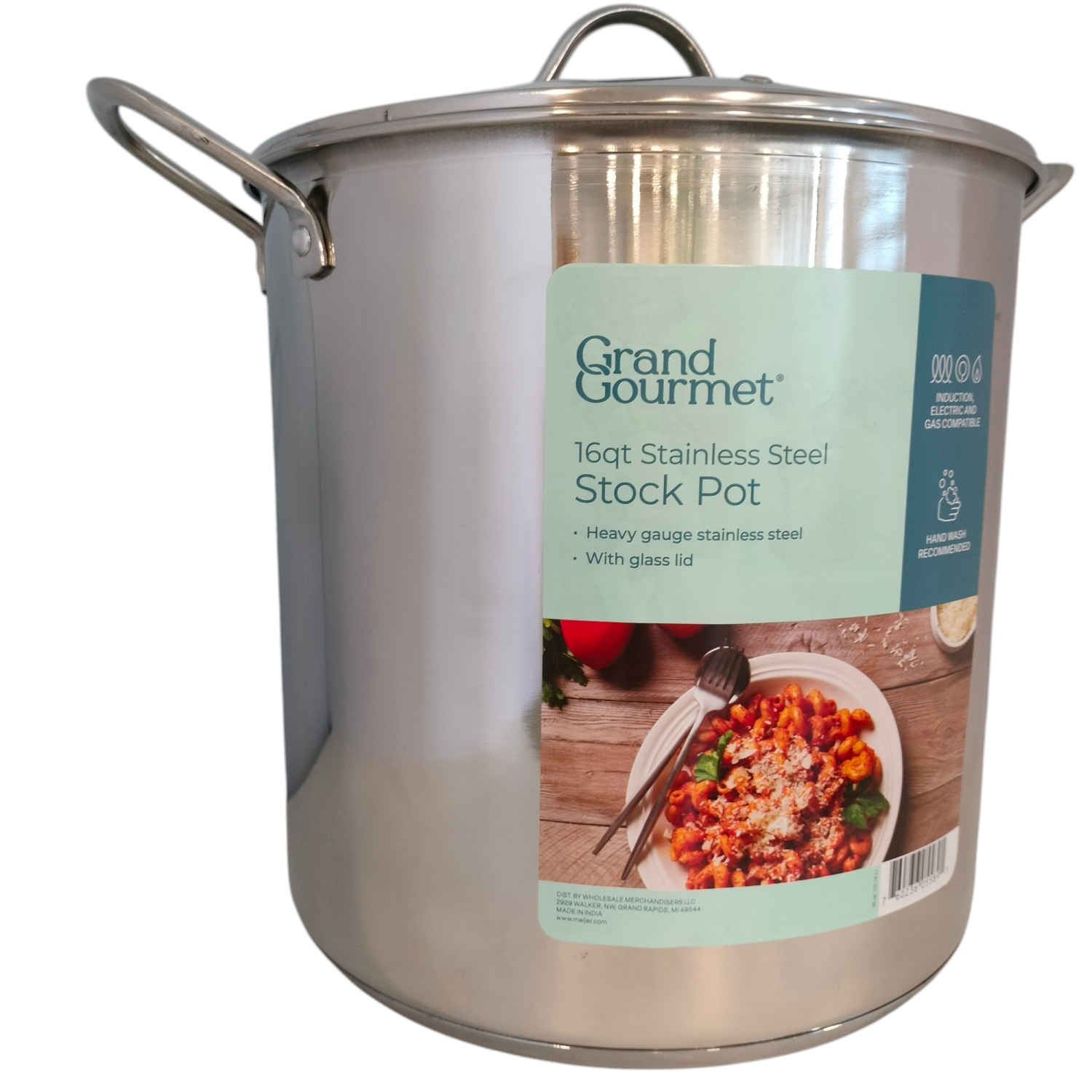 slide 4 of 5, Grand Gourmet Stainless Steel Pot with Glass Lid, 16 Quart, 16 qt