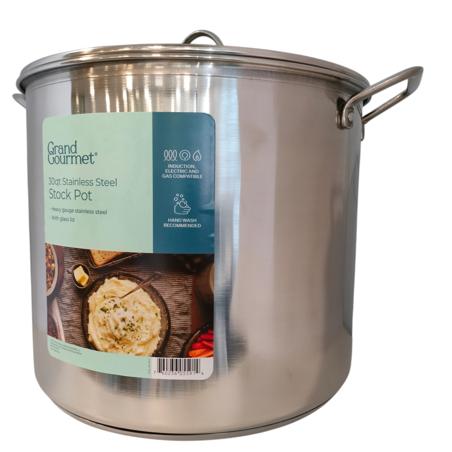 slide 4 of 5, Grand Gourmet Stainless Steel Stock Pot with Glass Lid, 30 qt