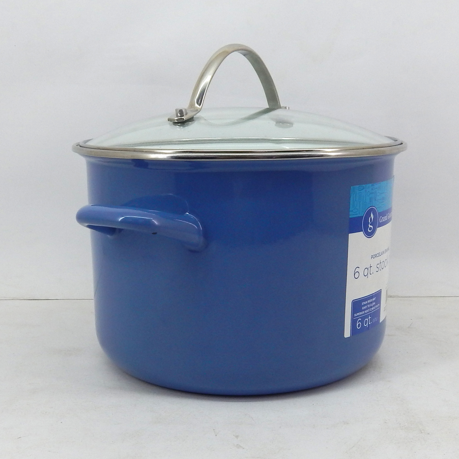 slide 4 of 5, Grand Gourmet GG Enamel Stock Pot Chambray Blue, 6 qt