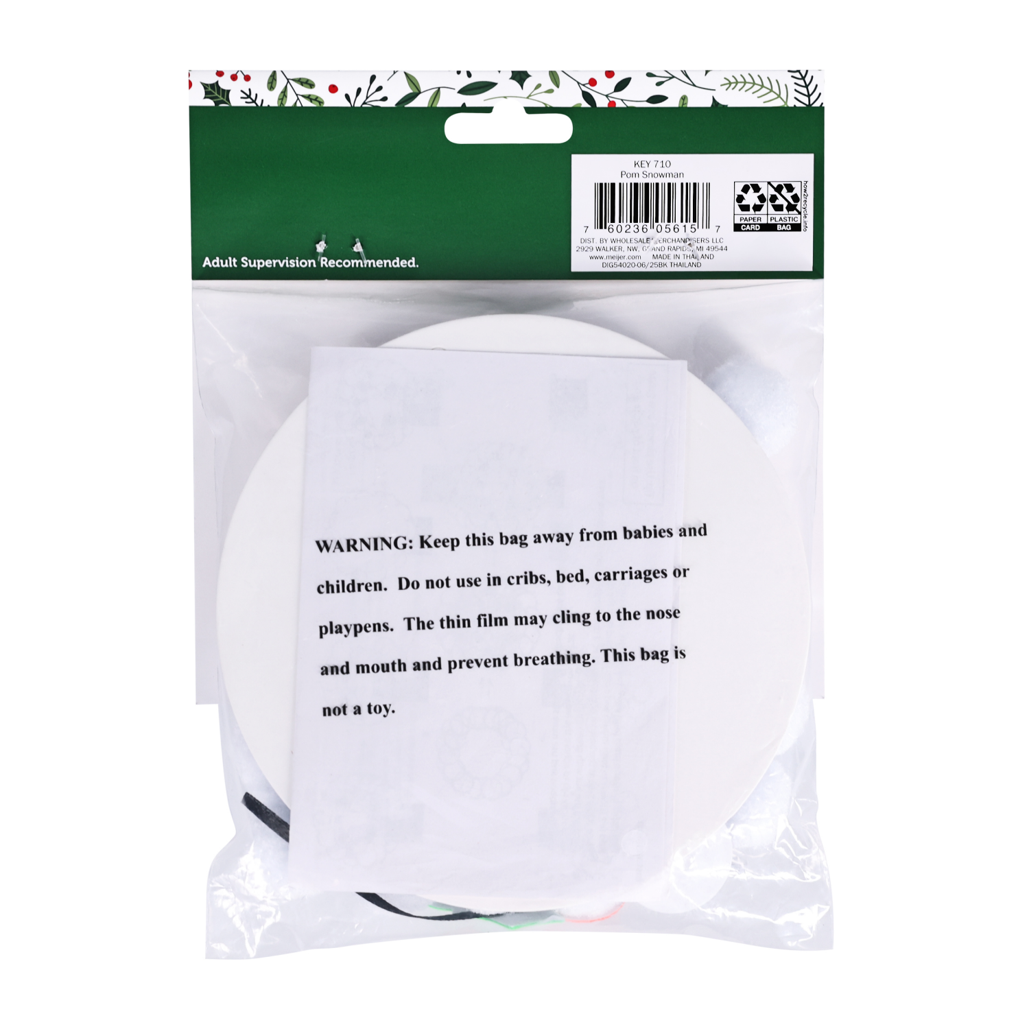 slide 2 of 3, Meijer Corporate Seasonal MCS POM CRAFT SNOWMAN, 5.5 in