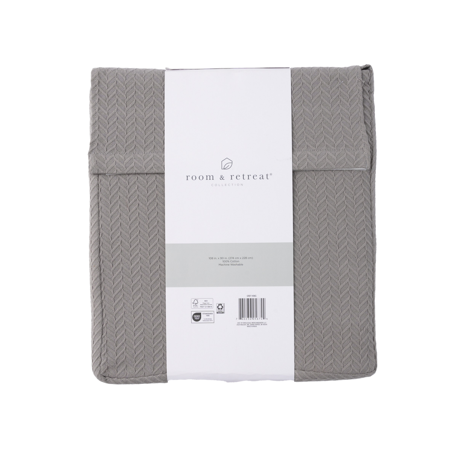 slide 5 of 5, Room & Retreat Room And Retreat Cotton Blanket, King, Grey, 108 in x 90 in