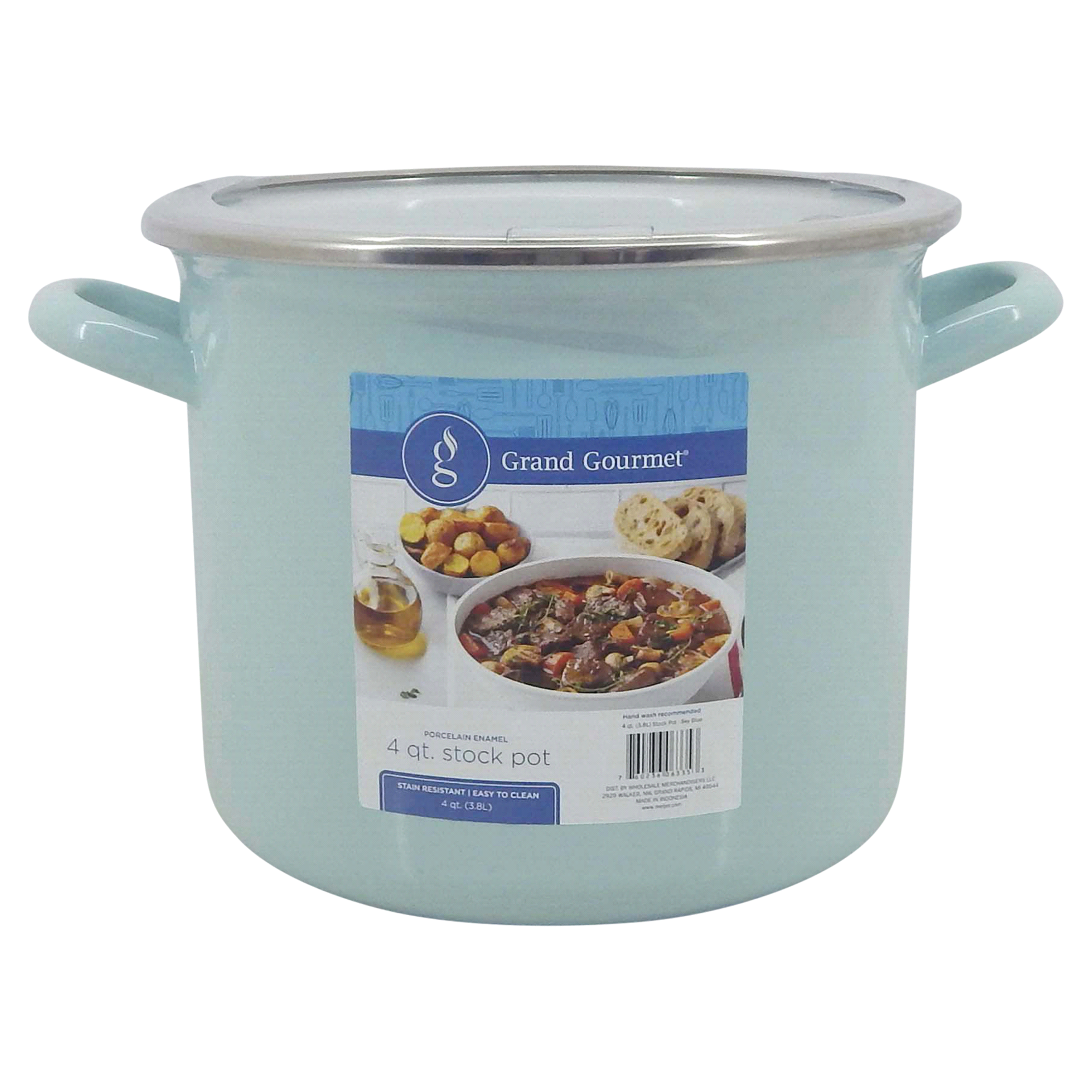 slide 8 of 9, Grand Gourmet Enamel Stock Pot, Sky Blue, 4 qt