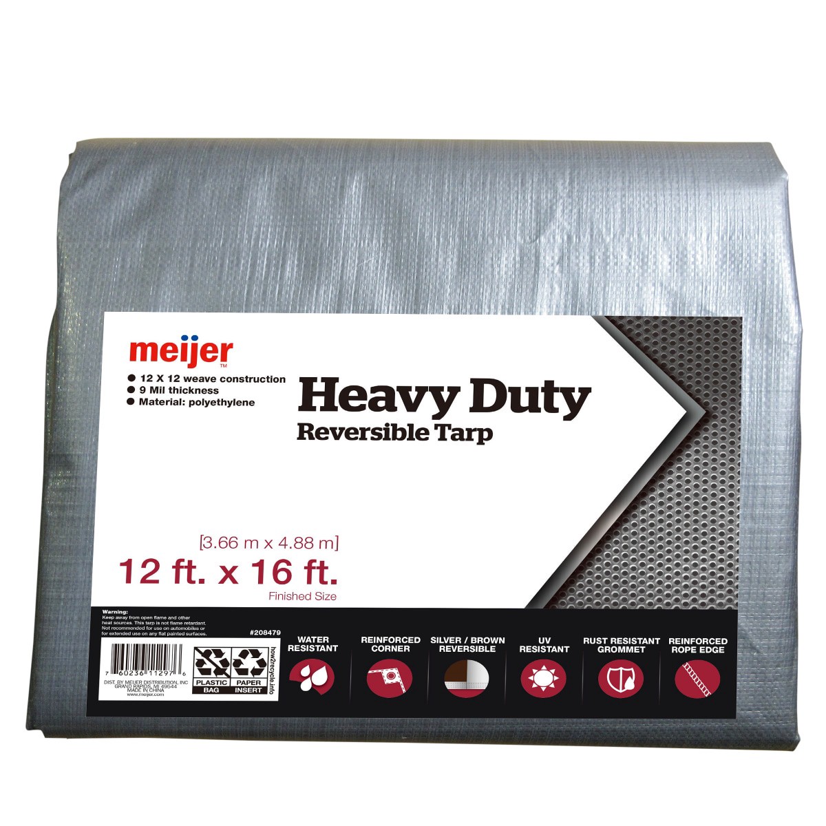 slide 1 of 5, Meijer Heavy Duty Reversible Tarp Silver/Brown, 12' x 16', 12 ftx16 ft
